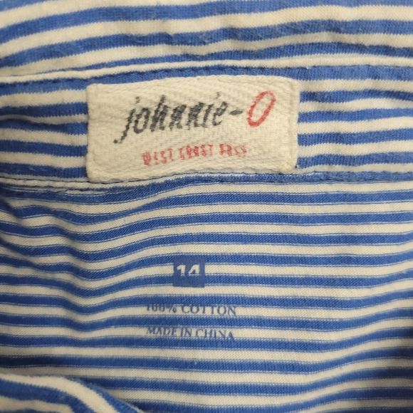 Johnnie O Polo Men Size 14 Blue And White Striped 100% Cotton - Picture 4 of 4